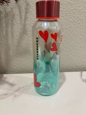 Starbucks Teal Ombre Water Bottle with Red Heart Accents new with out tags